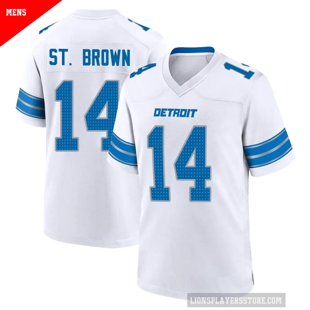Men's Detroit Lions ＃14 Amon-Ra St. Brown White Game 2nd Jersey