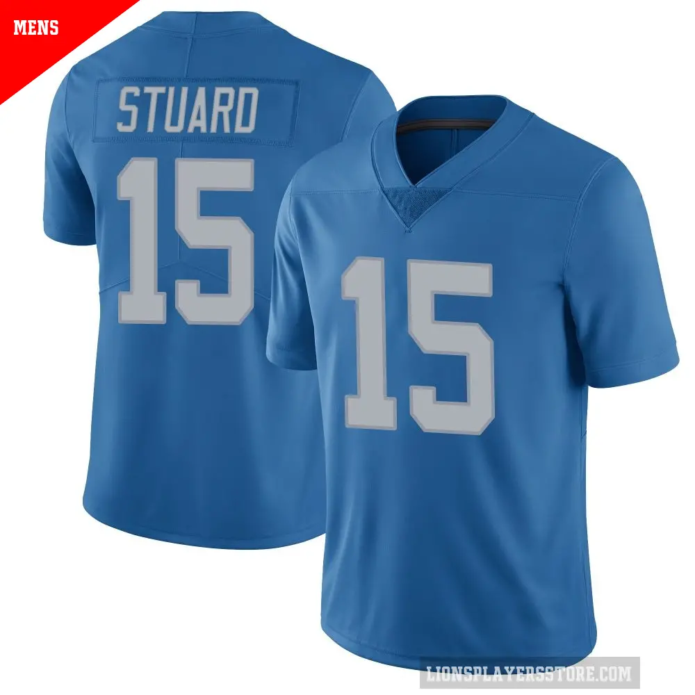 Men's Detroit Lions ＃15 Grant Stuard Blue Limited Throwback Vapor Untouchable Jersey