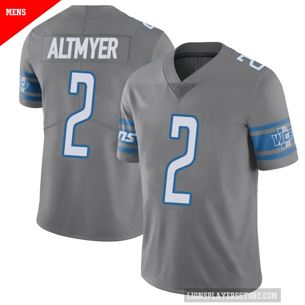 Men's Detroit Lions ＃2 Luke Altmyer Limited Color Rush Steel Vapor Untouchable Jersey