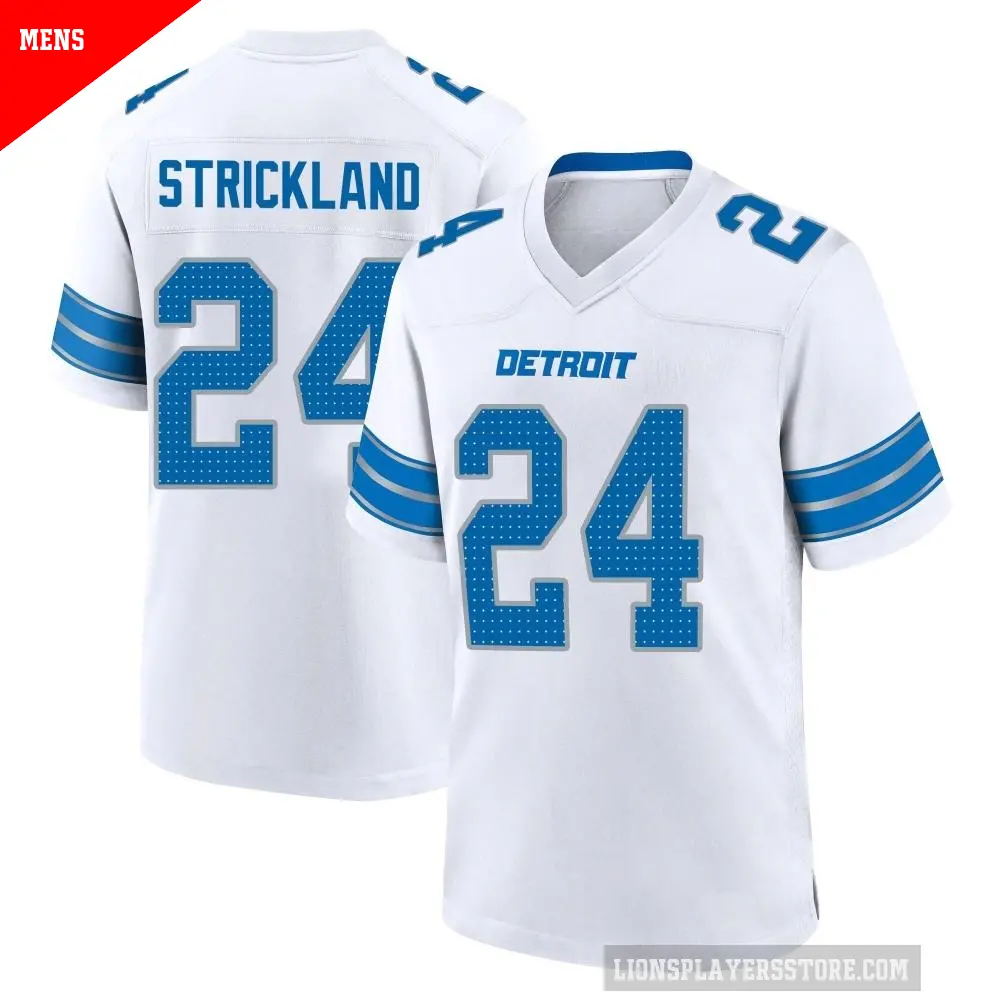 Men's Detroit Lions ＃24 Loren Strickland White Game 2nd Jersey