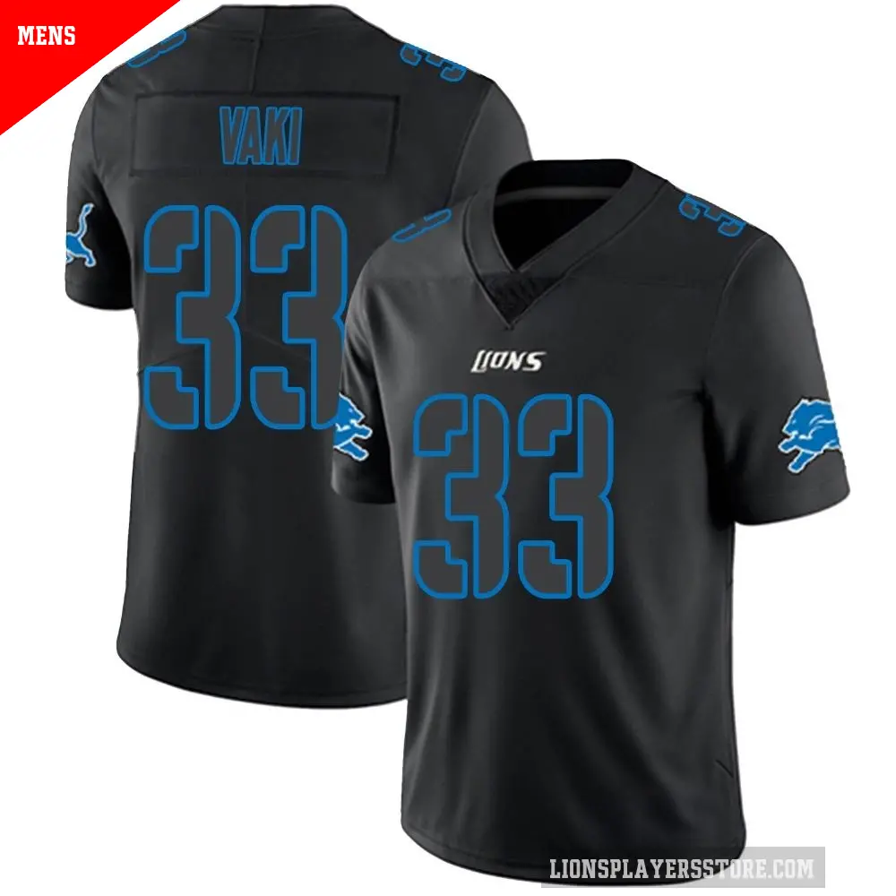 Men's Detroit Lions ＃33 Sione Vaki Black Impact Limited Jersey