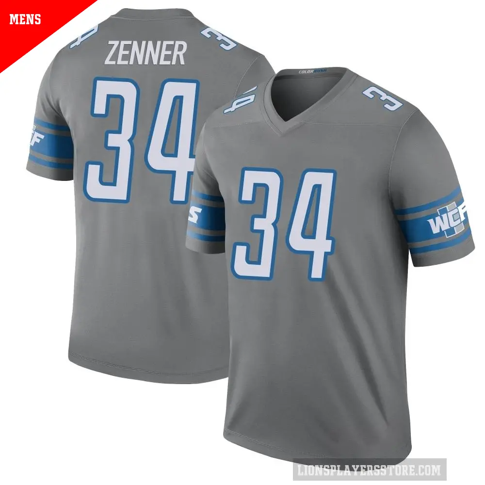 Men's Detroit Lions ＃34 Zach Zenner Legend Color Rush Steel Jersey