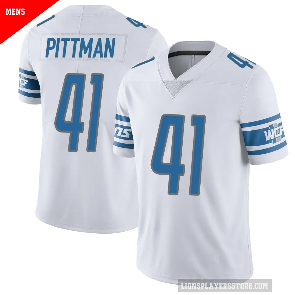 Men's Detroit Lions ＃41 Anthony Pittman White Limited Vapor Untouchable Jersey