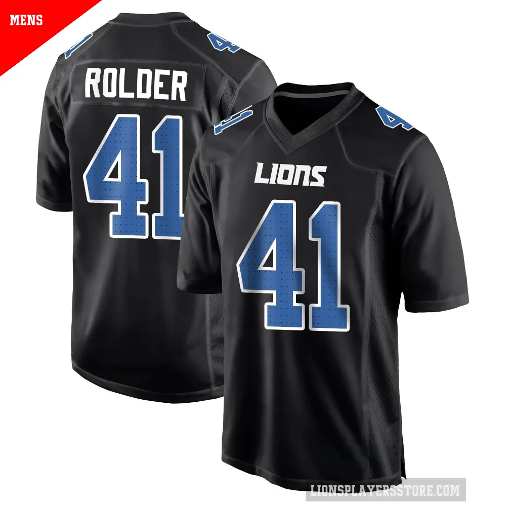 Men's Detroit Lions ＃41 Jimmy Rolder Black Game Carbon Fashion Jersey