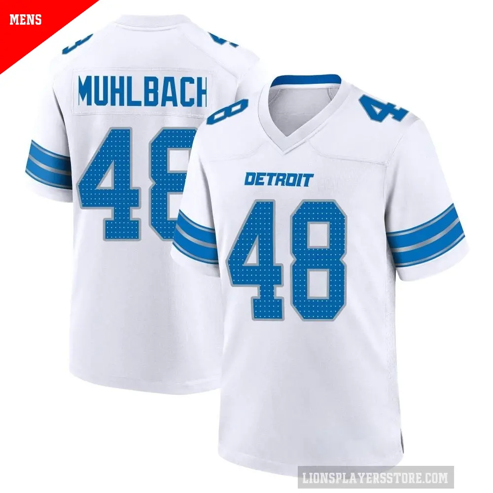 Men's Detroit Lions ＃48 Don Muhlbach White Game 2nd Jersey