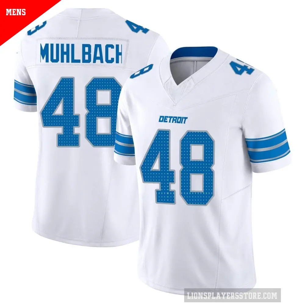 Men's Detroit Lions ＃48 Don Muhlbach White Limited Vapor F.U.S.E. 2nd Jersey