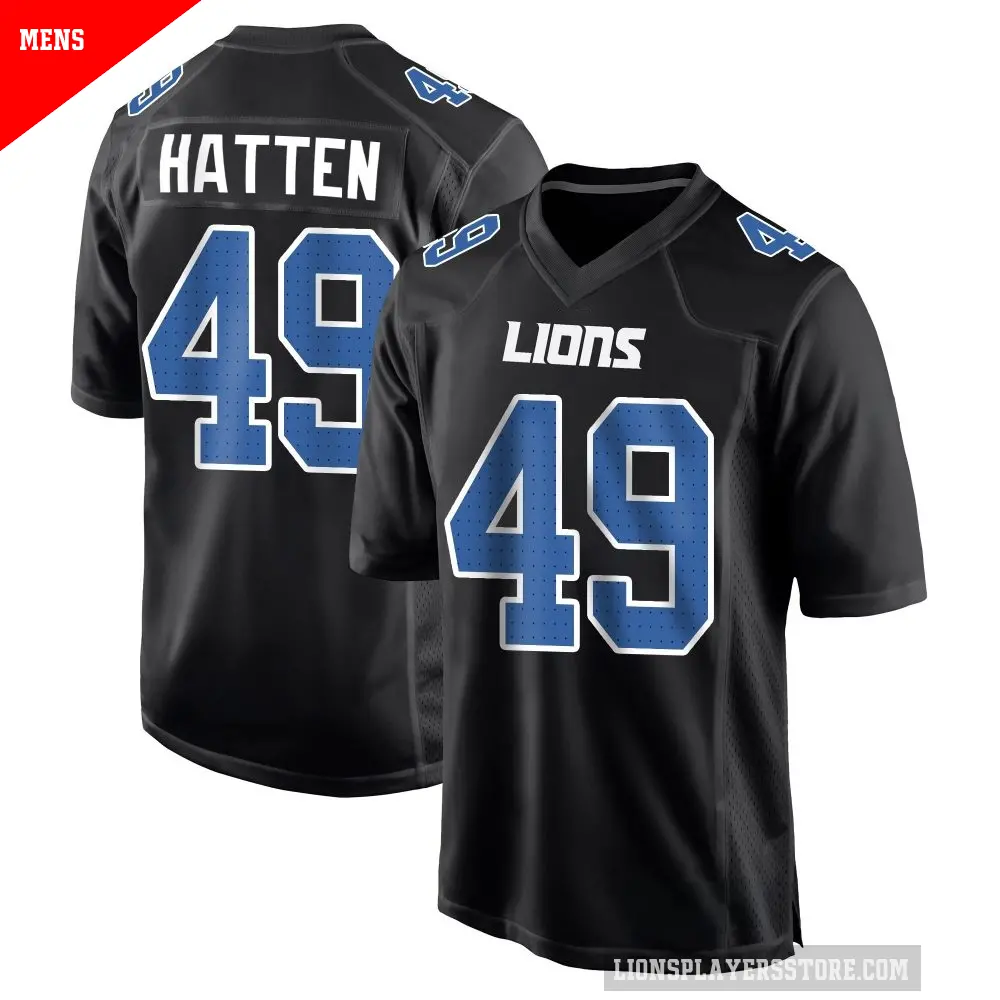 Men's Detroit Lions ＃49 Hogan Hatten Black Game Carbon Fashion Jersey