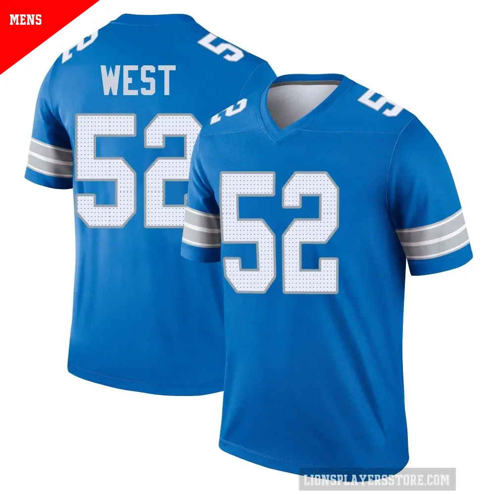 Men's Detroit Lions ＃52 Tyre West Blue Legend 2nd Jersey