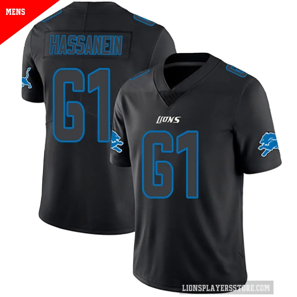 Men's Detroit Lions ＃61 Ahmed Hassanein Black Impact Limited Jersey
