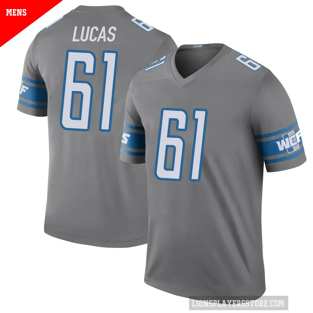 Men's Detroit Lions ＃61 Anthony Lucas Legend Color Rush Steel Jersey