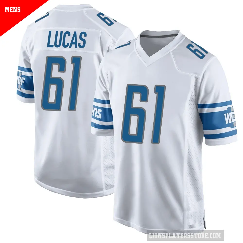 Men's Detroit Lions ＃61 Anthony Lucas White Game Jersey
