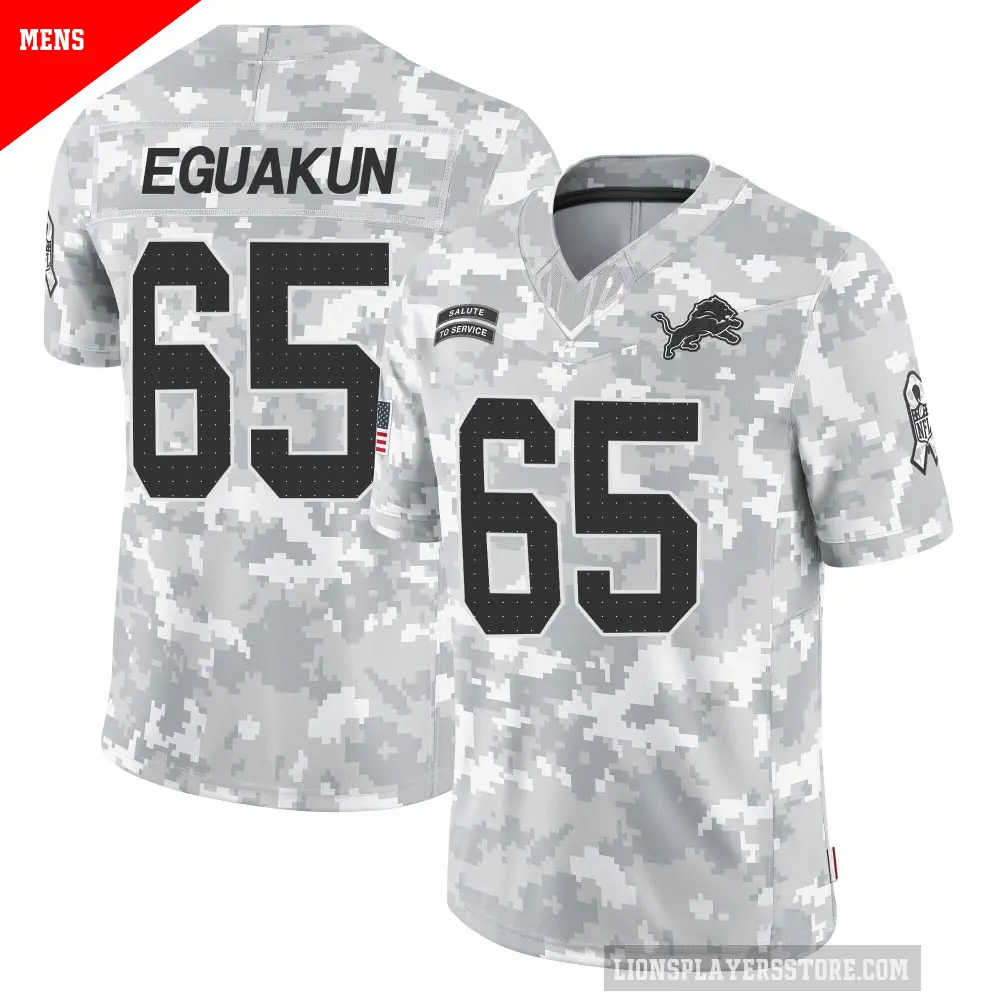 Men's Detroit Lions ＃65 Kingsley Eguakun Arctic Camo Limited 2024 Salute to Service Jersey