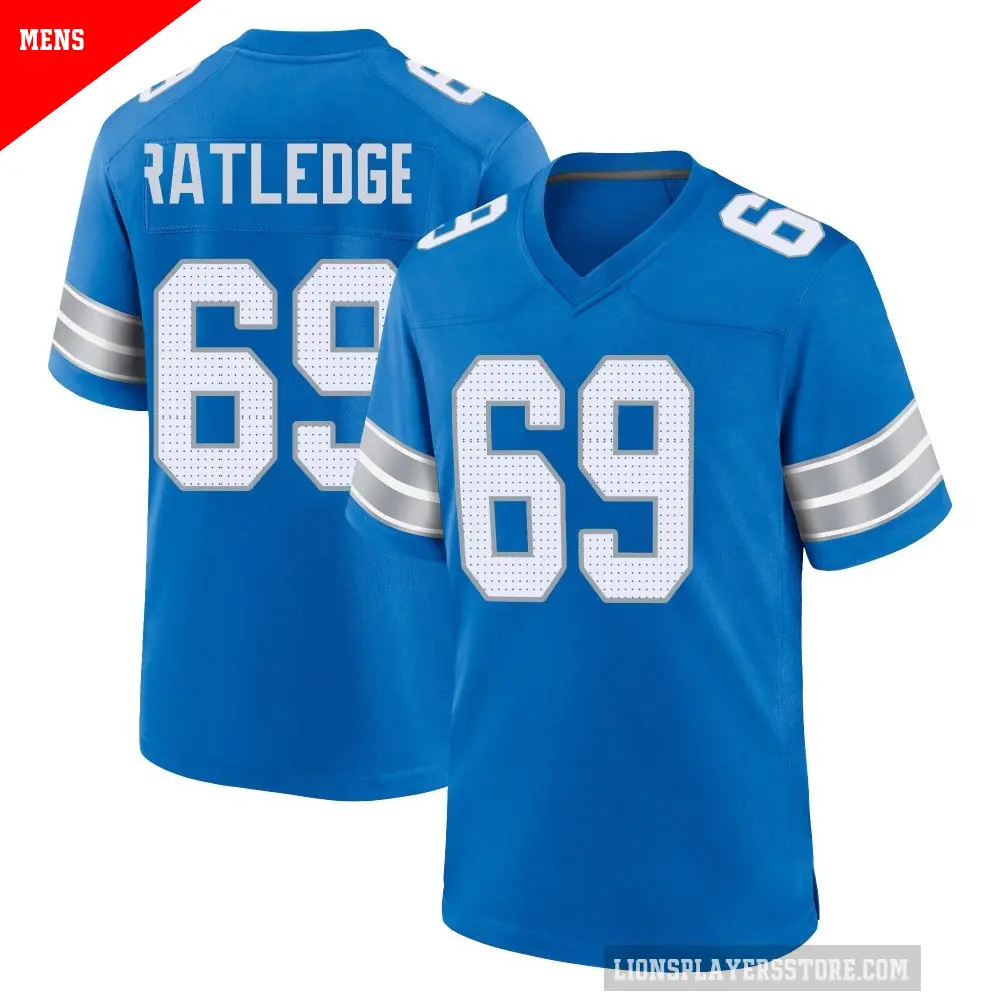 Men's Detroit Lions ＃69 Tate Ratledge Blue Game 2nd Jersey