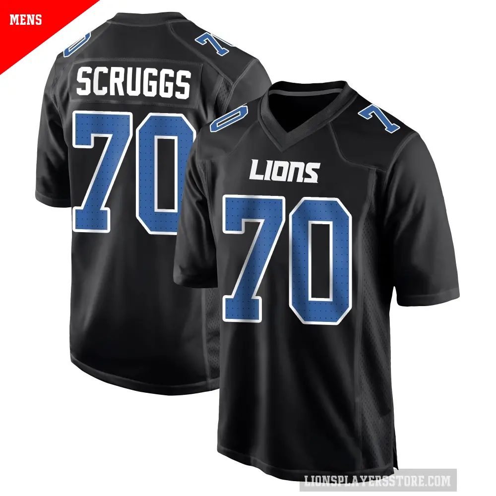 Men's Detroit Lions ＃70 Juice Scruggs Black Game Carbon Fashion Jersey