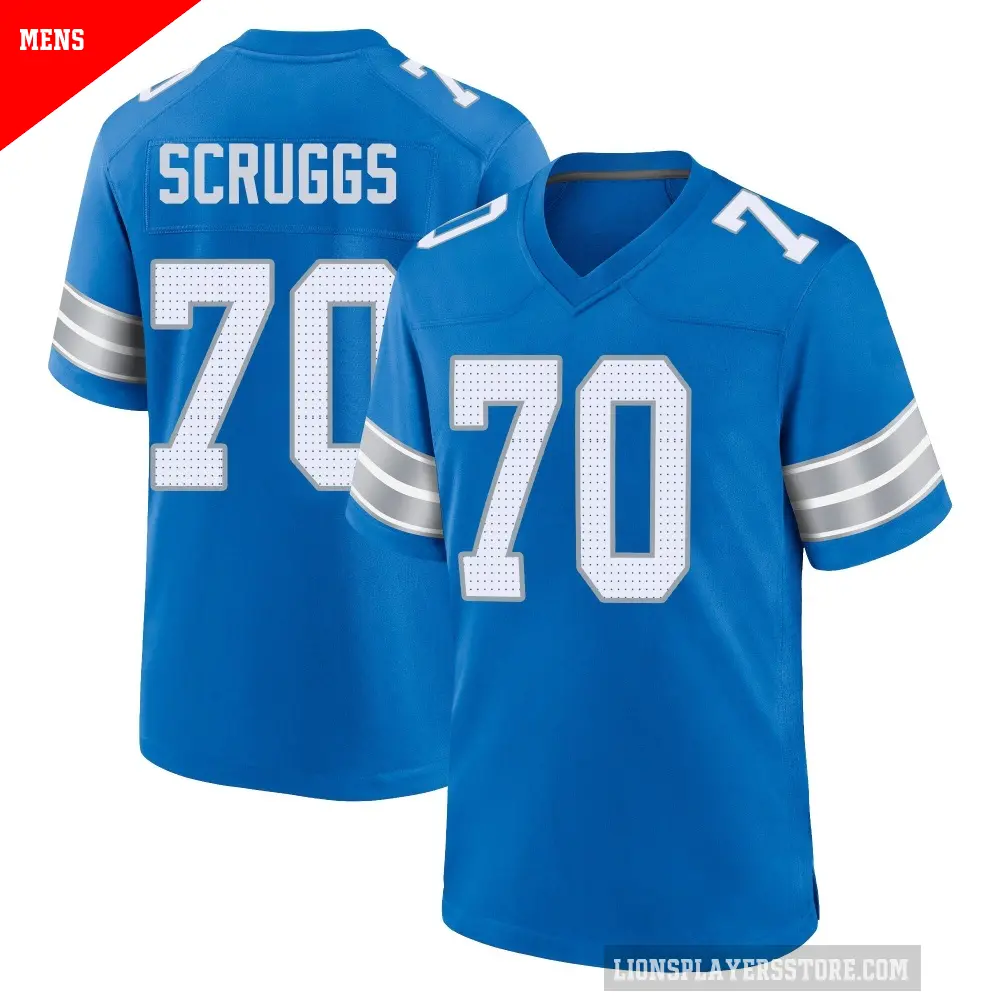 Men's Detroit Lions ＃70 Juice Scruggs Blue Game 2nd Jersey