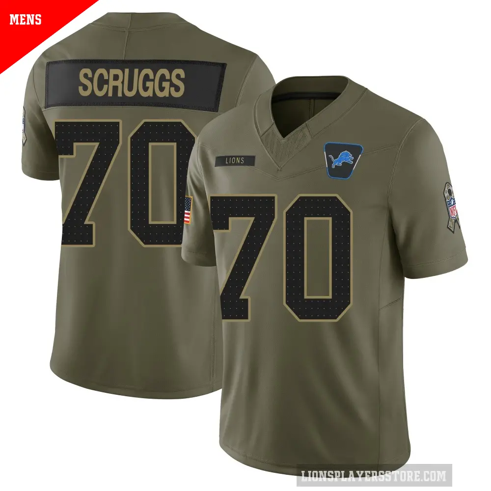 Men's Detroit Lions ＃70 Juice Scruggs Olive Limited 2025 Salute to Service Jersey