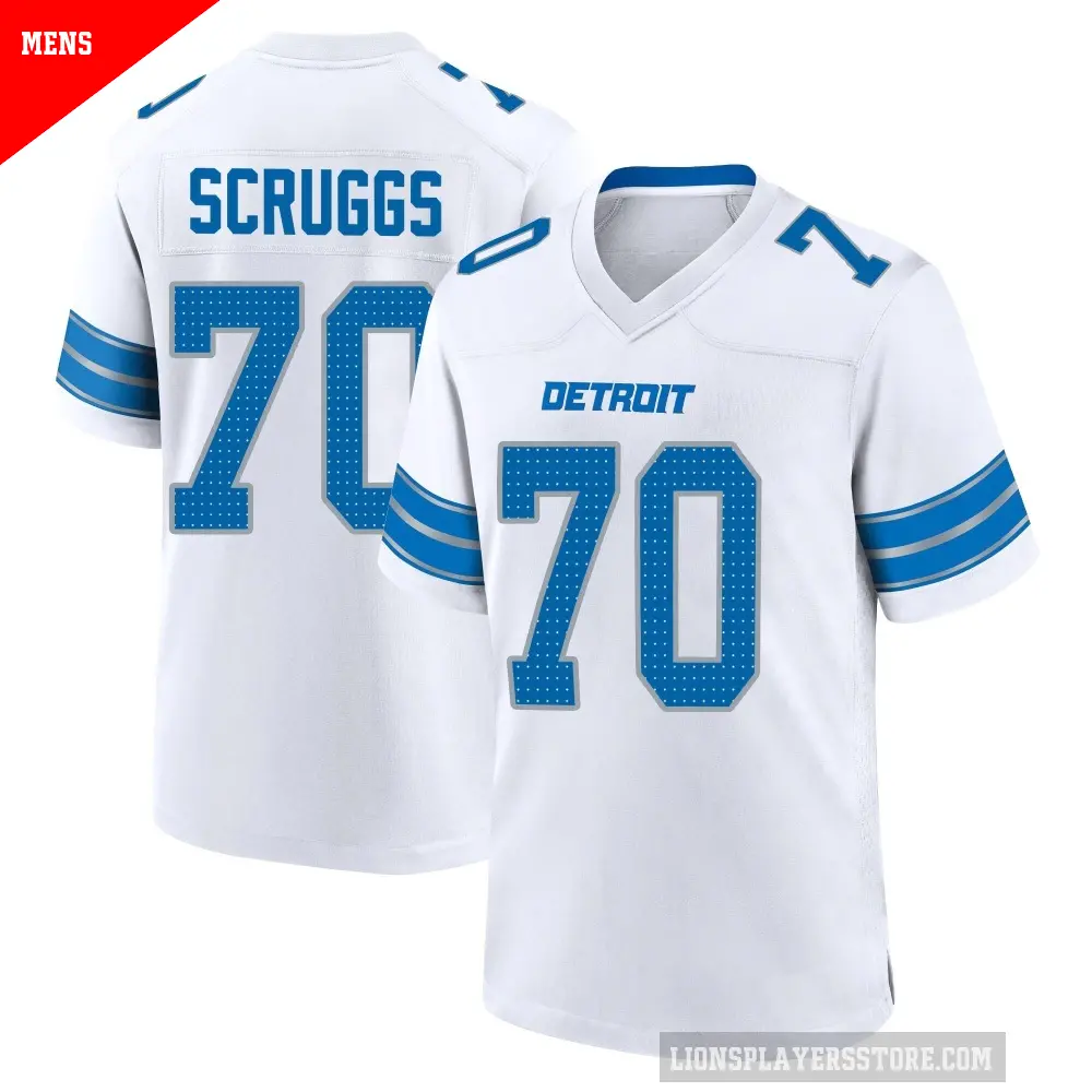 Men's Detroit Lions ＃70 Juice Scruggs White Game 2nd Jersey