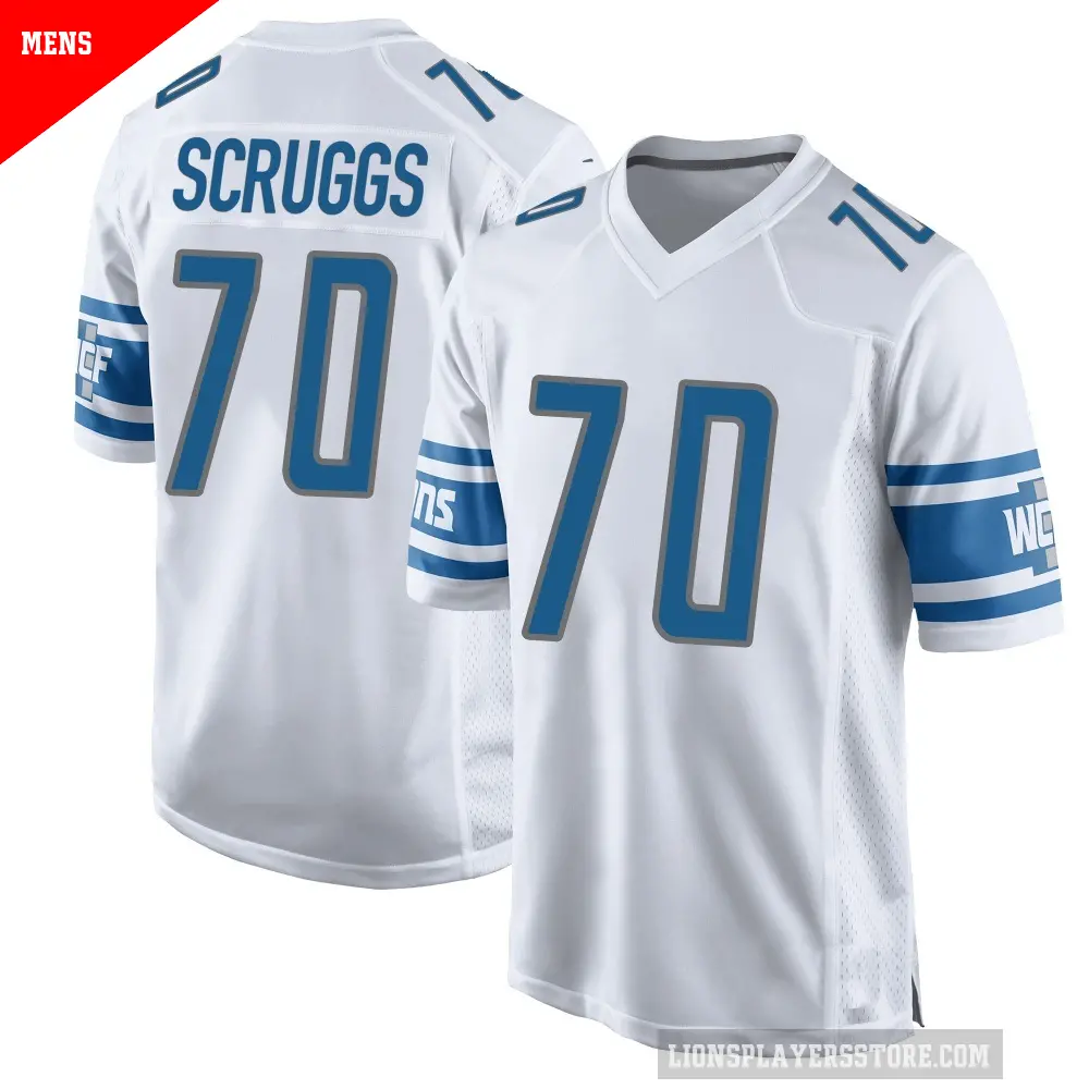 Men's Detroit Lions ＃70 Juice Scruggs White Game Jersey