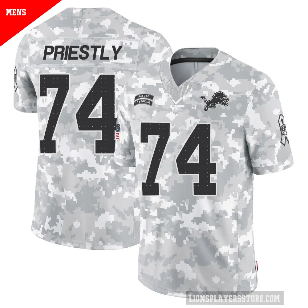 Men's Detroit Lions ＃74 Melvin Priestly Arctic Camo Limited 2024 Salute to Service Jersey