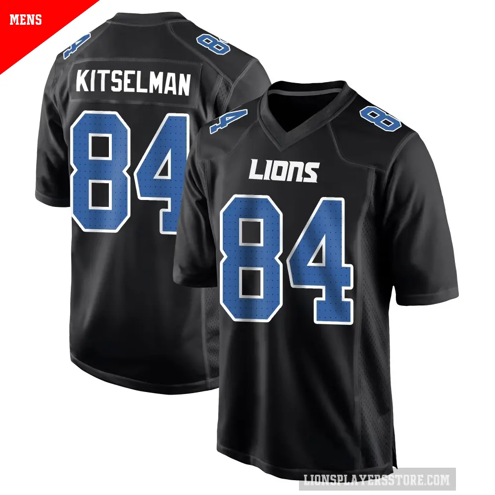 Men's Detroit Lions ＃84 Miles Kitselman Black Game Carbon Fashion Jersey