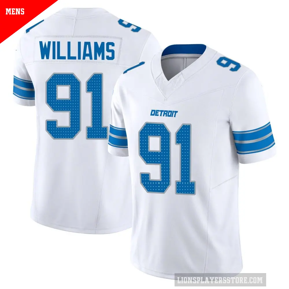 Men's Detroit Lions ＃91 Tyleik Williams White Limited Vapor F.U.S.E. 2nd Jersey
