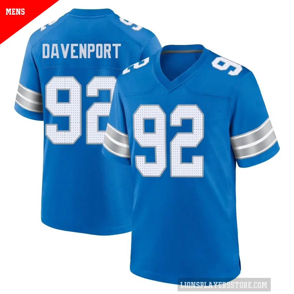 Men's Detroit Lions ＃92 Marcus Davenport Blue Game 2nd Jersey