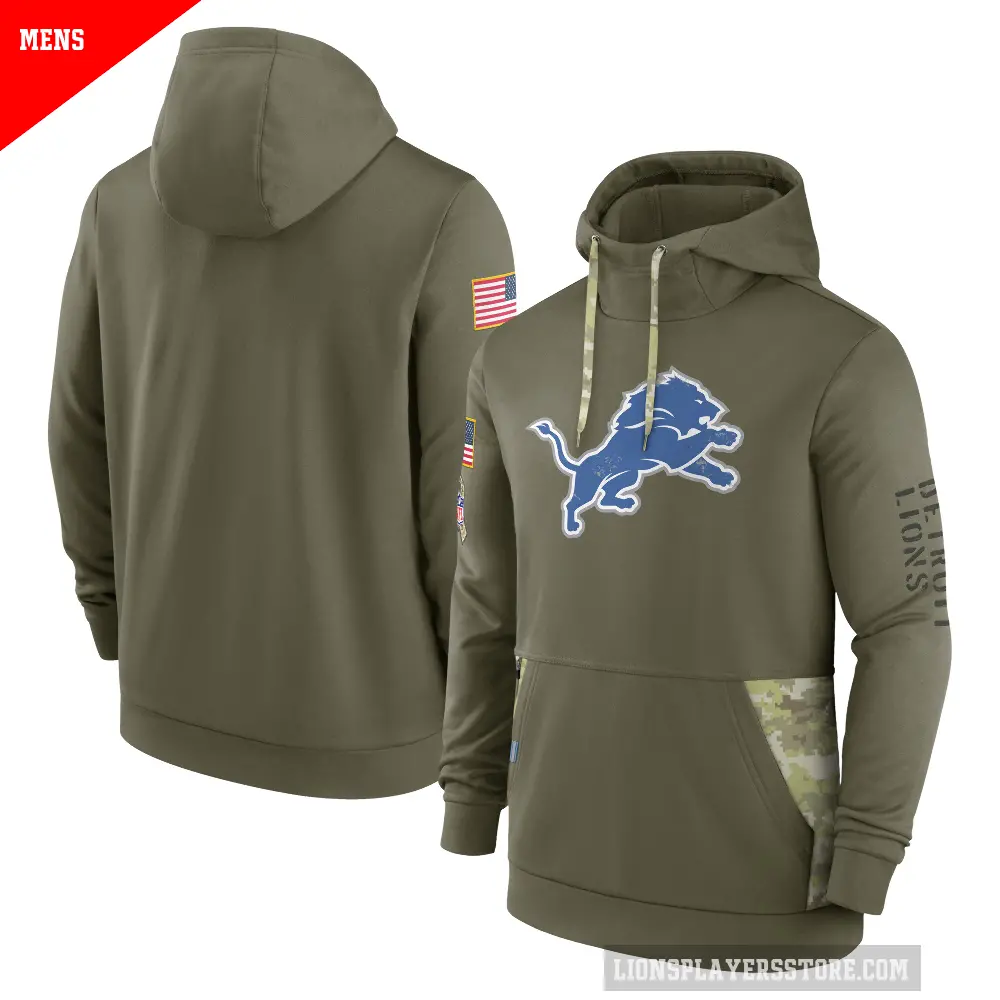 Men's Detroit Lions Olive 2022 Salute to Service Therma Performance Pullover Hoodie
