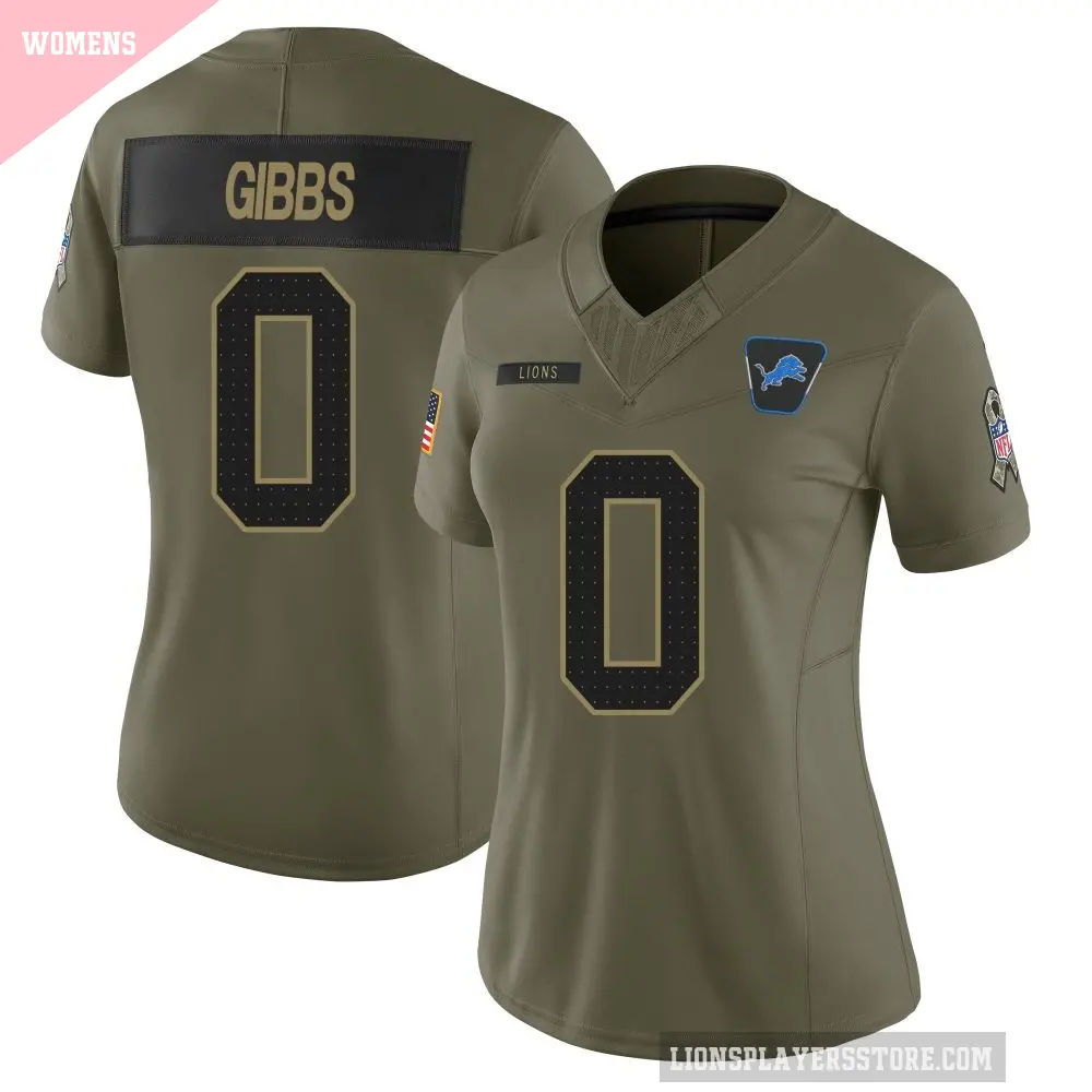Women's Detroit Lions ＃0 Jahmyr Gibbs Olive Limited 2025 Salute to Service Jersey