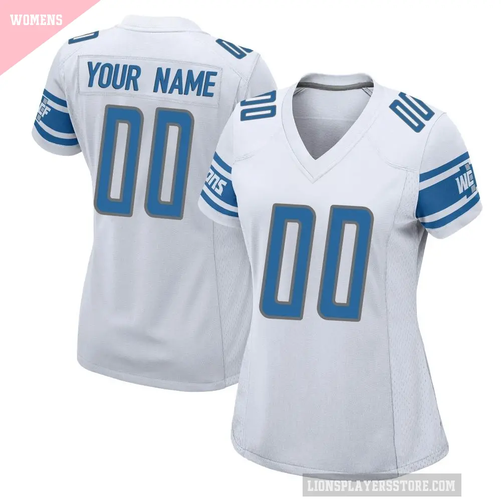 Women's Detroit Lions ＃00 Custom White Game Jersey