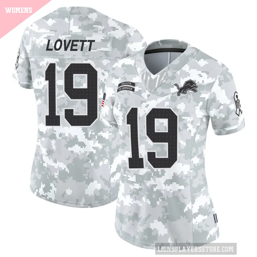 Women's Detroit Lions ＃19 Dominic Lovett Arctic Camo Limited 2024 Salute to Service Jersey