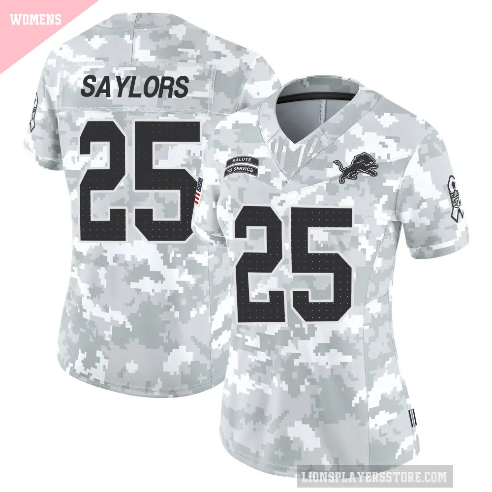 Women's Detroit Lions ＃25 Jacob Saylors Arctic Camo Limited 2024 Salute to Service Jersey