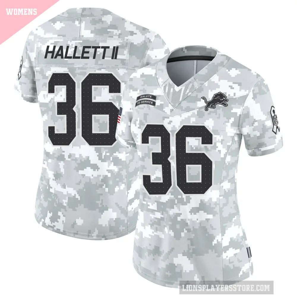 Women's Detroit Lions ＃36 Erick Hallett II Arctic Camo Limited 2024 Salute to Service Jersey