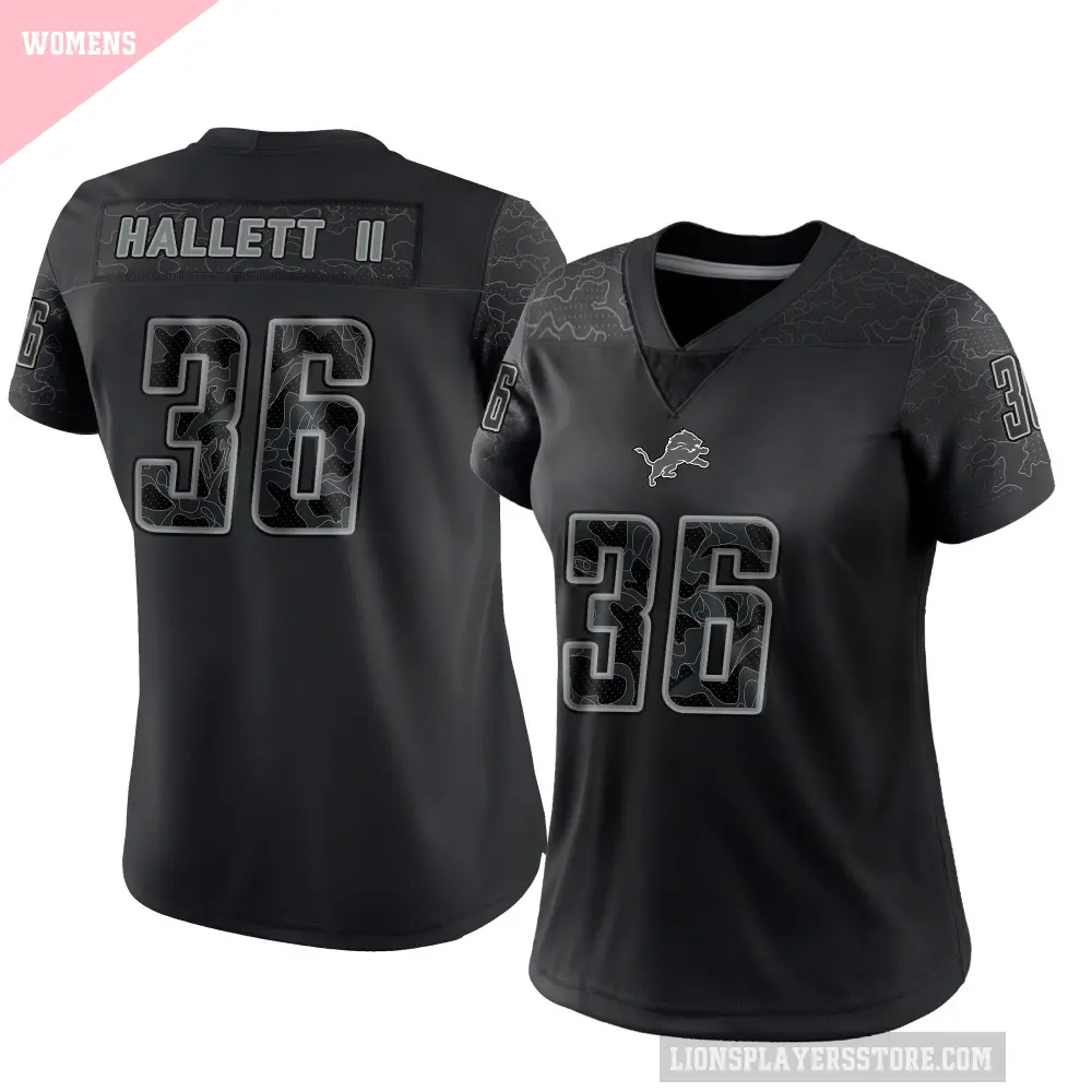 Women's Detroit Lions ＃36 Erick Hallett II Black Limited Reflective Jersey