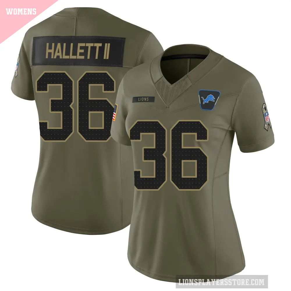 Women's Detroit Lions ＃36 Erick Hallett II Olive Limited 2025 Salute to Service Jersey