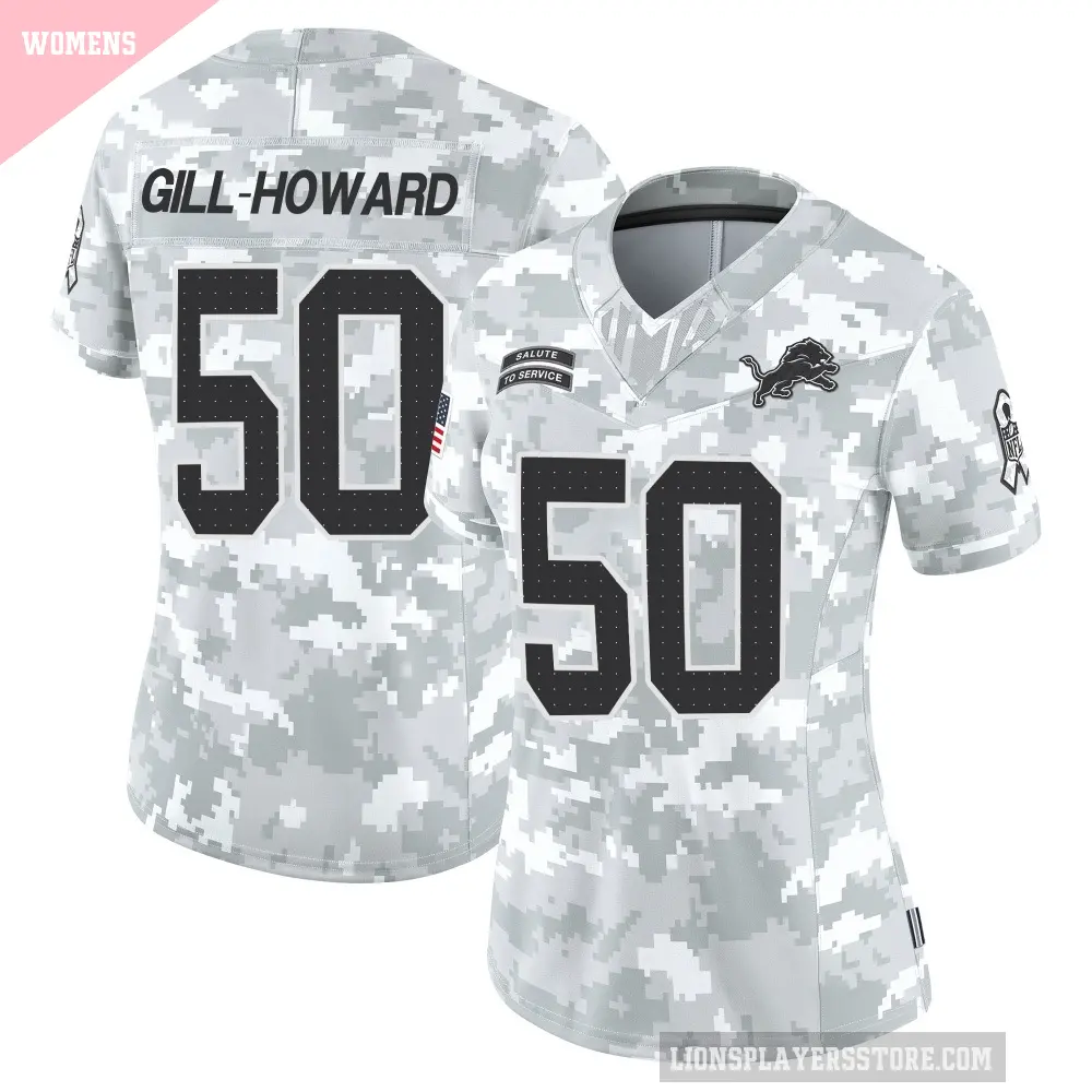 Women's Detroit Lions ＃50 Skyler Gill-Howard Arctic Camo Limited 2024 Salute to Service Jersey