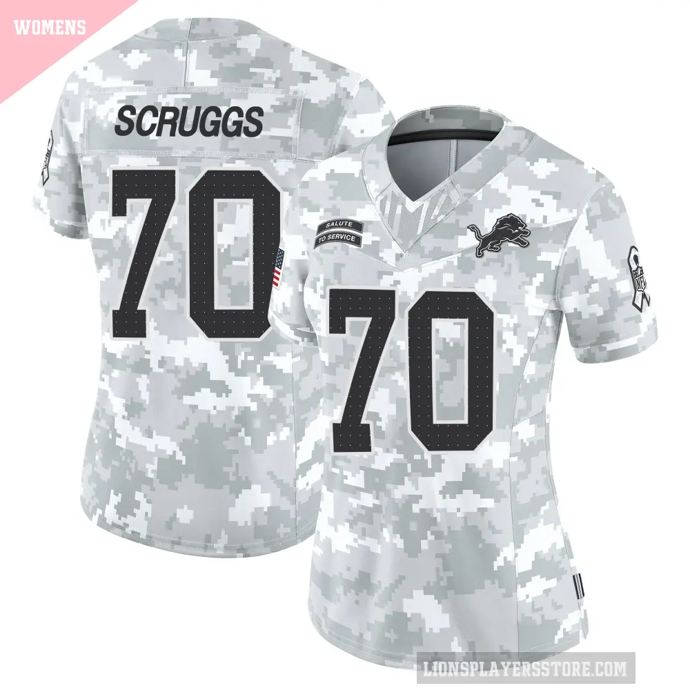 Women's Detroit Lions ＃70 Juice Scruggs Arctic Camo Limited 2024 Salute to Service Jersey