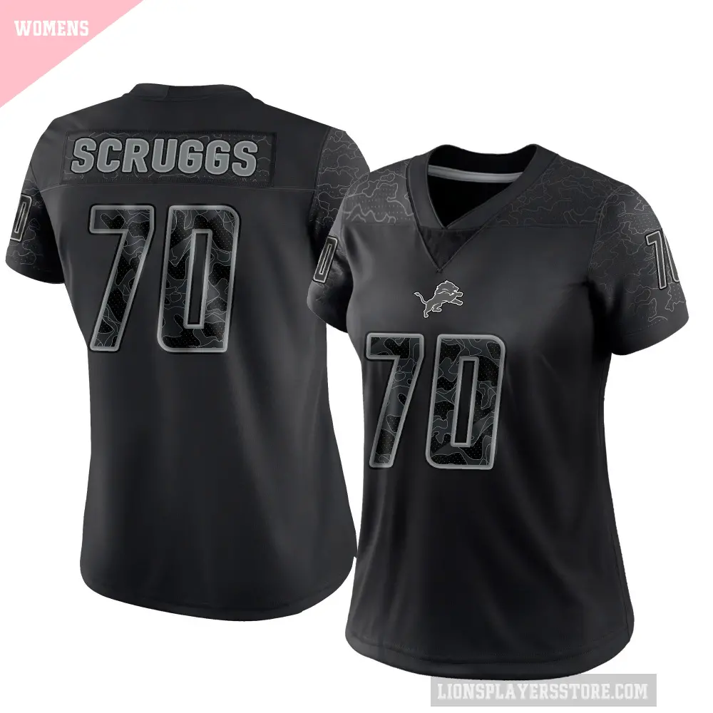 Women's Detroit Lions ＃70 Juice Scruggs Black Limited Reflective Jersey