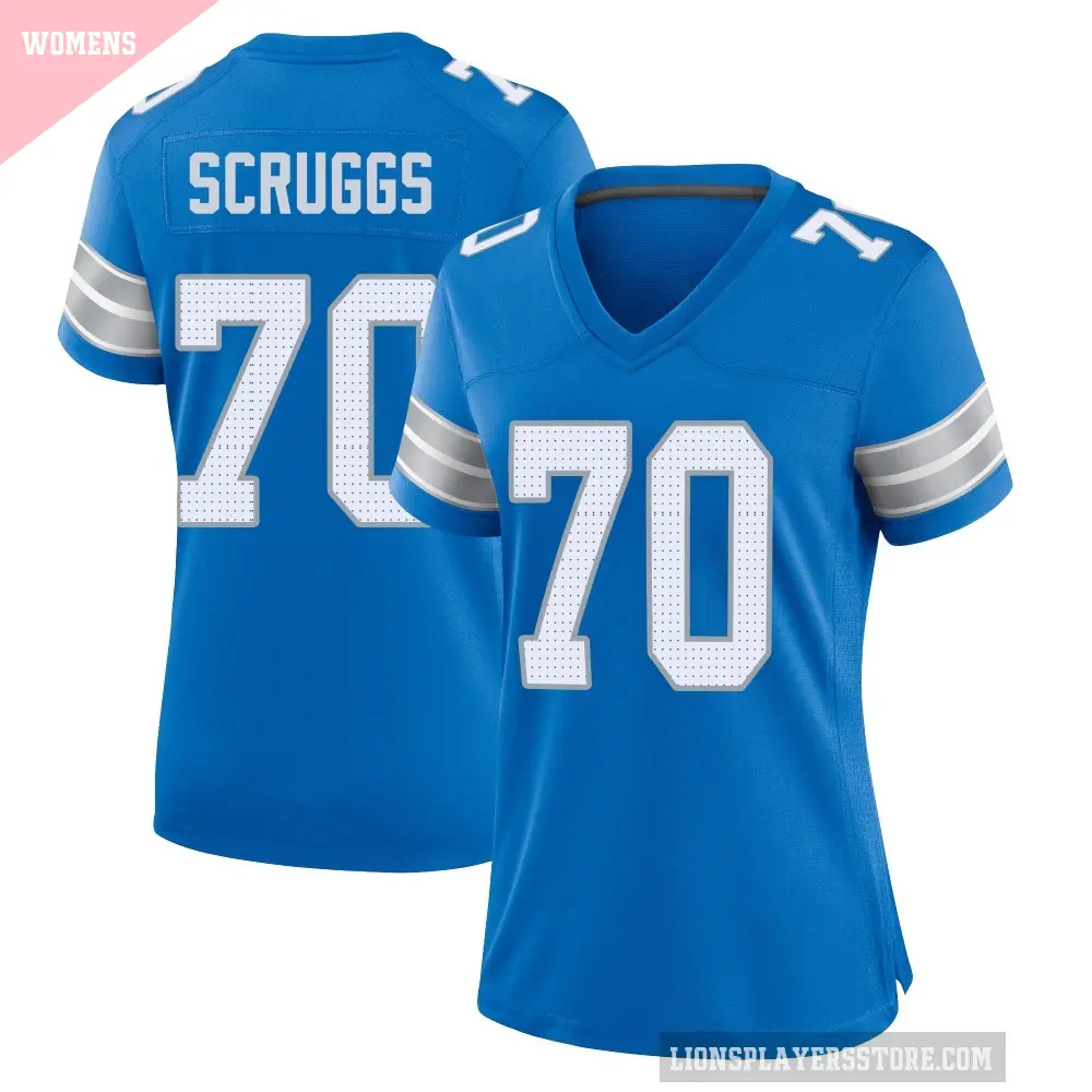 Women's Detroit Lions ＃70 Juice Scruggs Blue Game 2nd Jersey