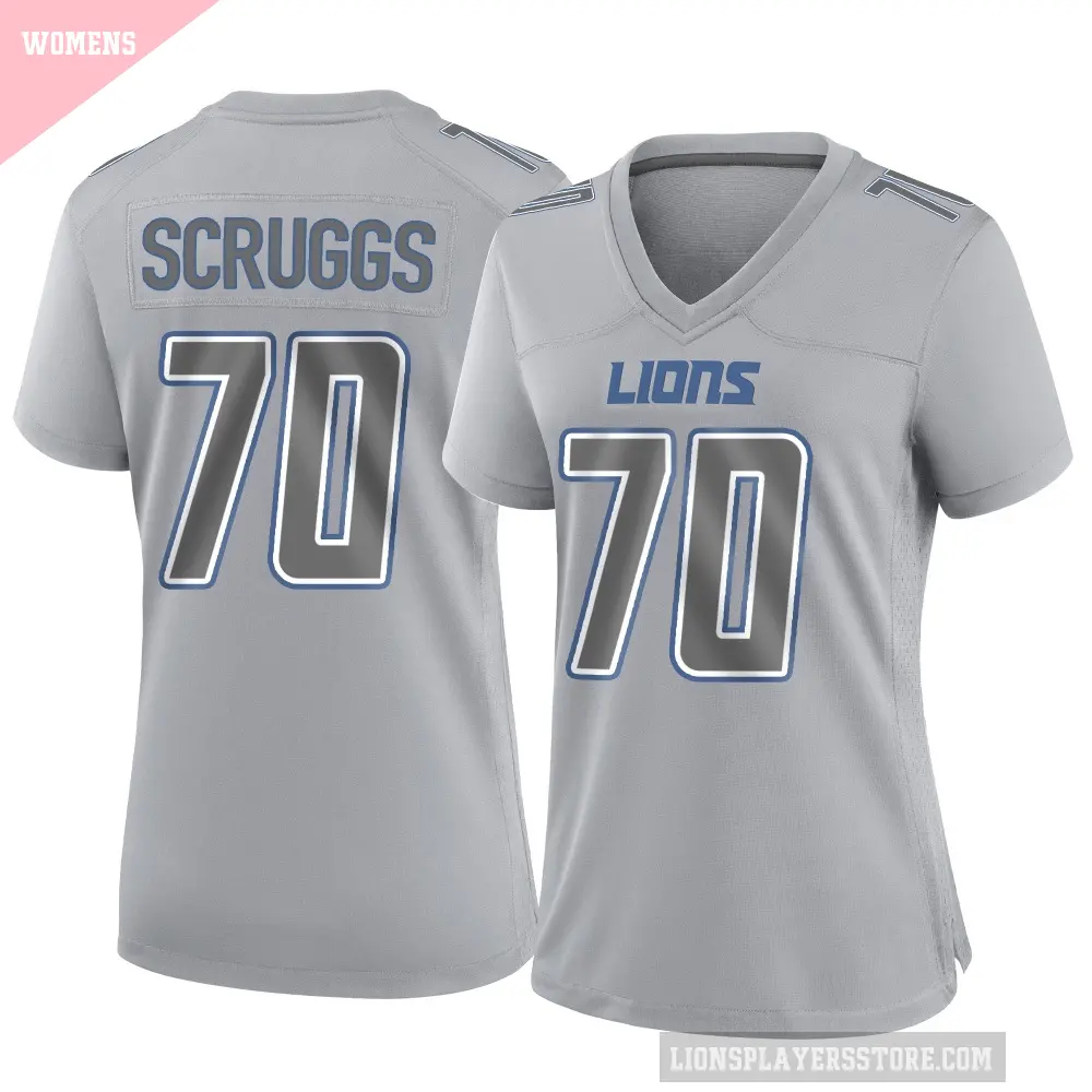 Women's Detroit Lions ＃70 Juice Scruggs Gray Game Atmosphere Fashion Jersey