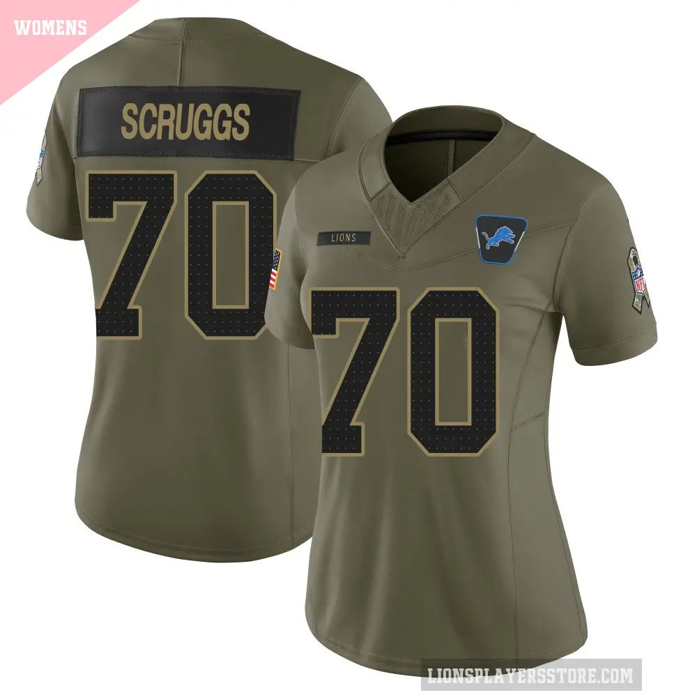 Women's Detroit Lions ＃70 Juice Scruggs Olive Limited 2025 Salute to Service Jersey