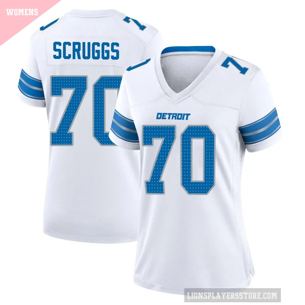 Women's Detroit Lions ＃70 Juice Scruggs White Game 2nd Jersey