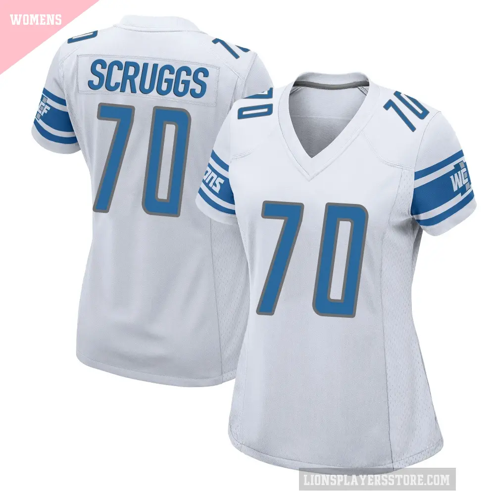 Women's Detroit Lions ＃70 Juice Scruggs White Game Jersey