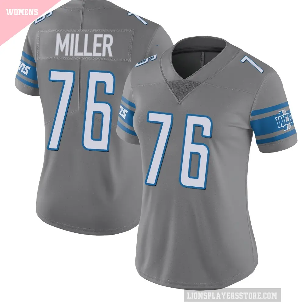 Women's Detroit Lions ＃76 Blake Miller Limited Color Rush Steel Jersey