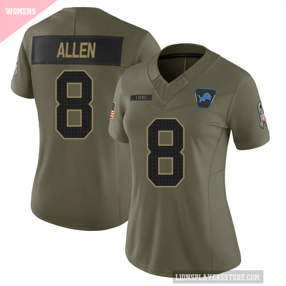 Women's Detroit Lions ＃8 Kyle Allen Olive Limited 2025 Salute to Service Jersey