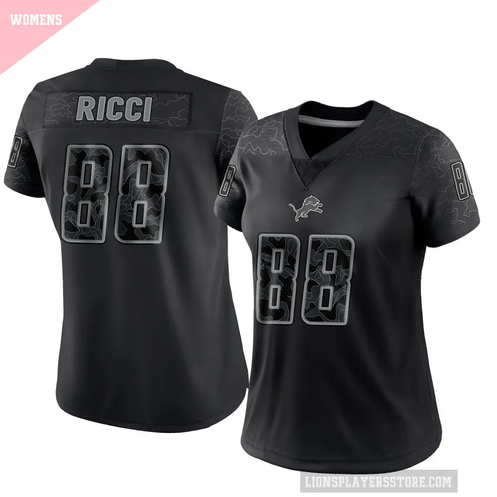 Women's Detroit Lions ＃88 Giovanni Ricci Black Limited Reflective Jersey