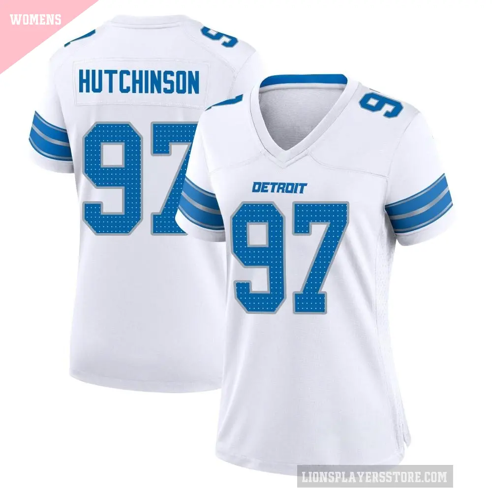 Women's Detroit Lions ＃97 Aidan Hutchinson White Game 2nd Jersey