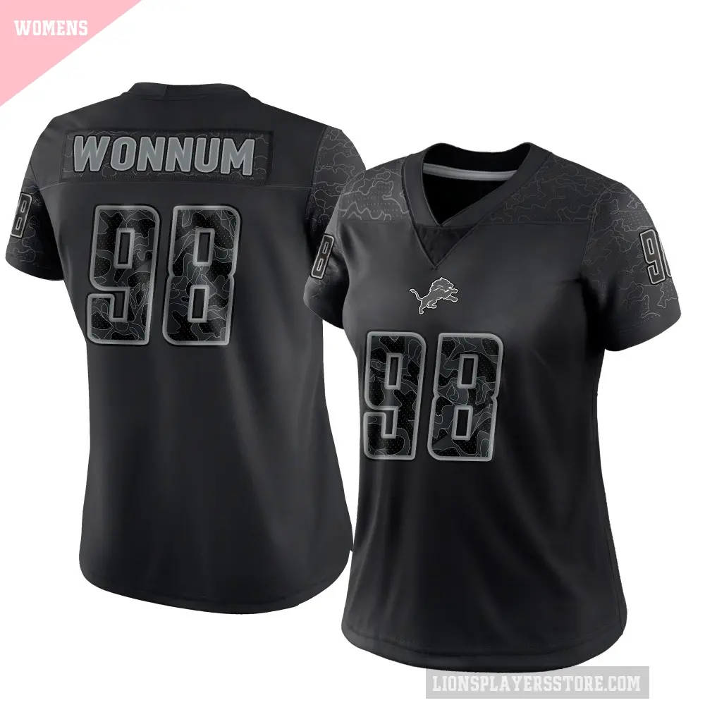 Women's Detroit Lions ＃98 D.J. Wonnum Black Limited Reflective Jersey