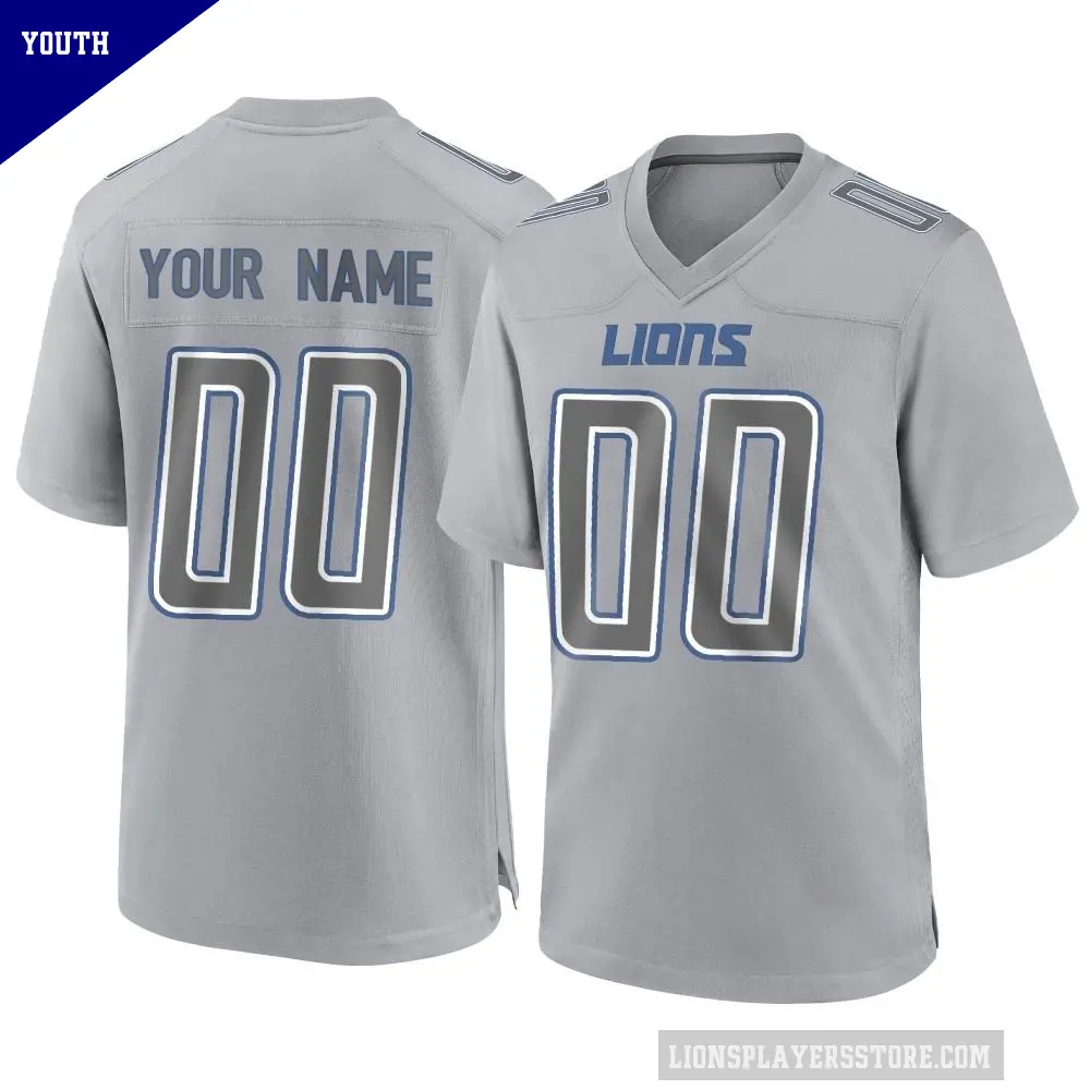 Youth Detroit Lions ＃00 Custom Gray Game Atmosphere Fashion Jersey