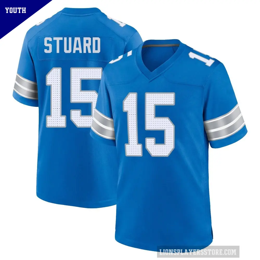 Youth Detroit Lions ＃15 Grant Stuard Blue Game 2nd Jersey