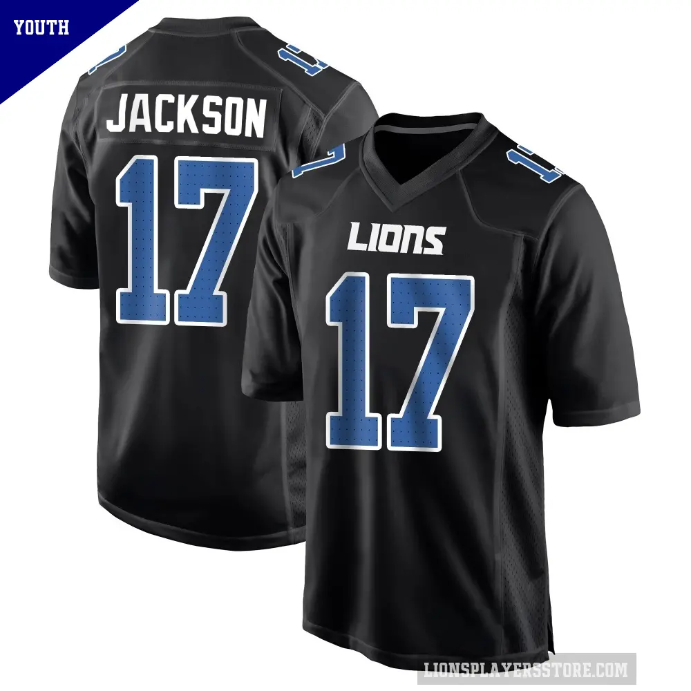 Youth Detroit Lions ＃17 Dan Jackson Black Game Carbon Fashion Jersey